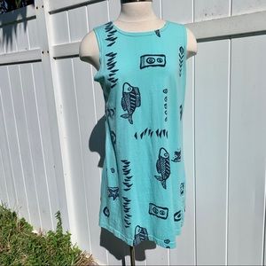 Retro Style Exist Aqua Beach Dress-100% Coton